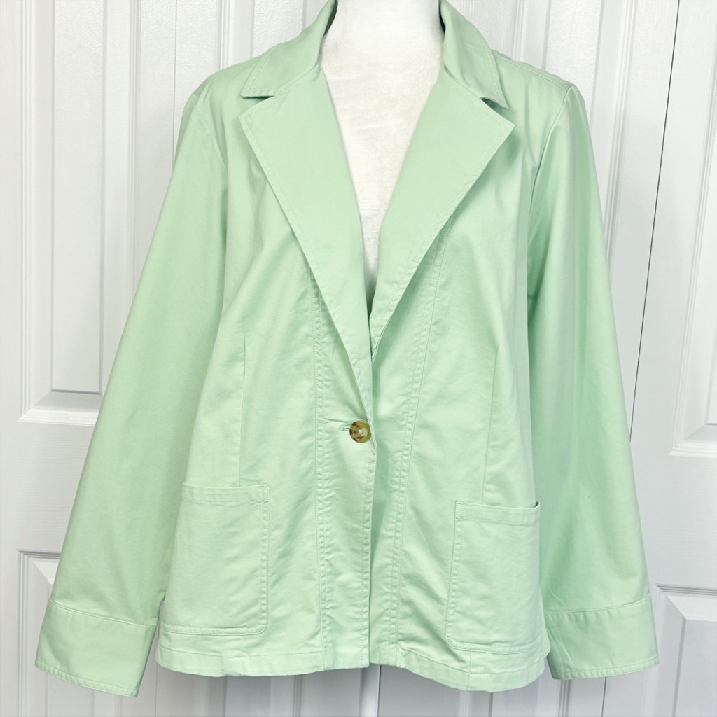 Joan Rivers Light Green Cotton Long Sleeve One-Button Blazer Jacket Xl